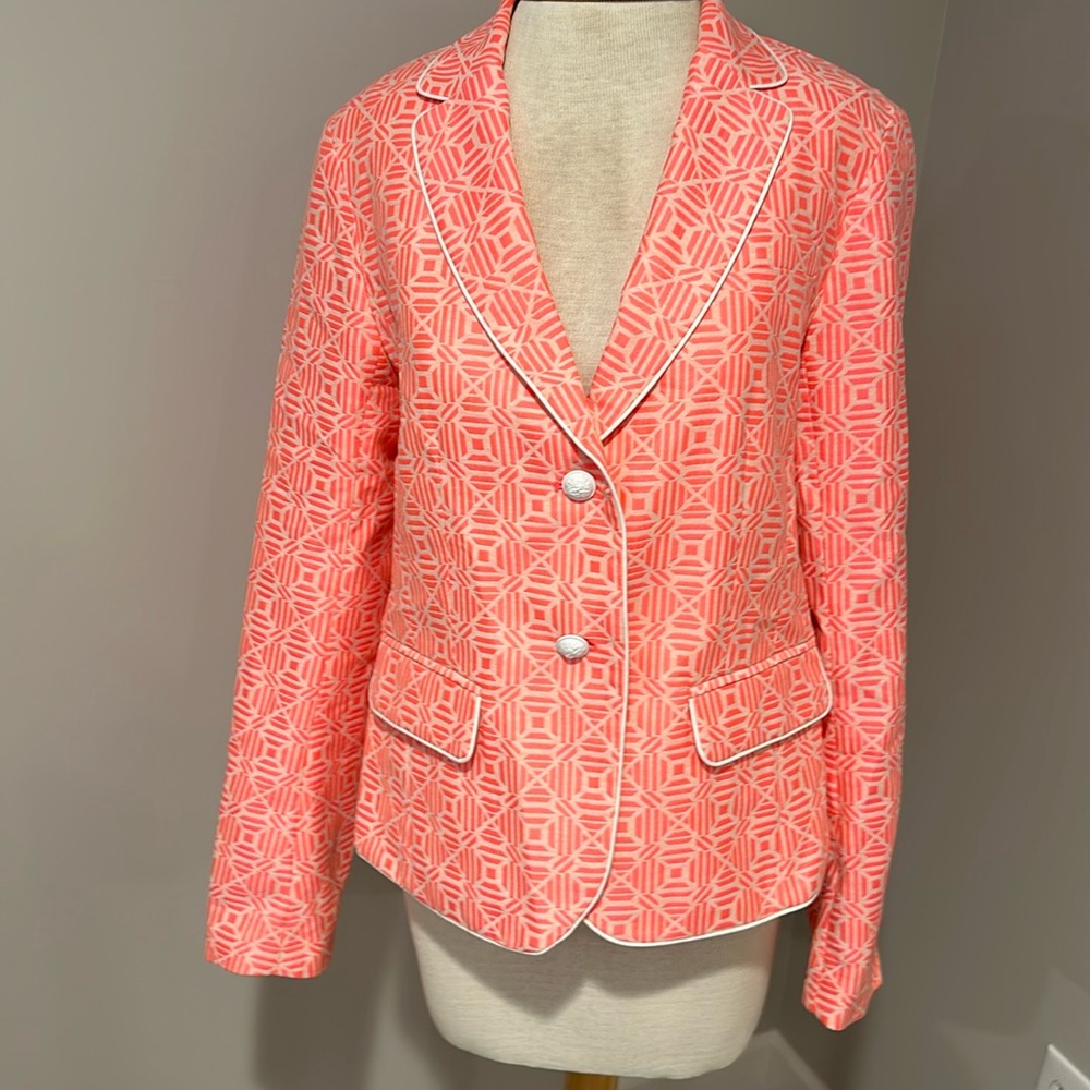 Gap hot coral pink print lined blazer. NWT. Selling matching shorts also.